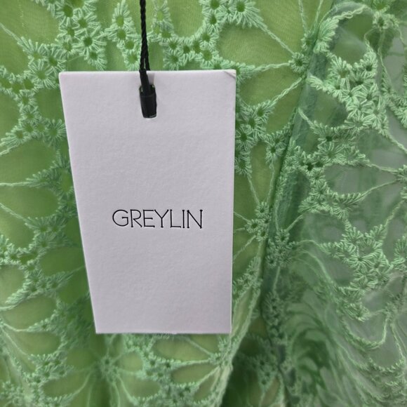 Free People x Greylin Bright Green Suki Embroidered Overlay Midi Dress Small - Picture 15 of 16